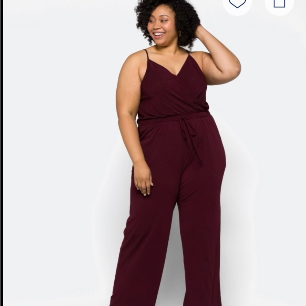 Kaileigh Red Jumpsuit Wide-Leg Sleeveless V-Neck